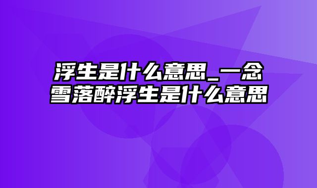 浮生是什么意思_一念雪落醉浮生是什么意思