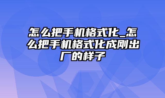 怎么把手机格式化_怎么把手机格式化成刚出厂的样子