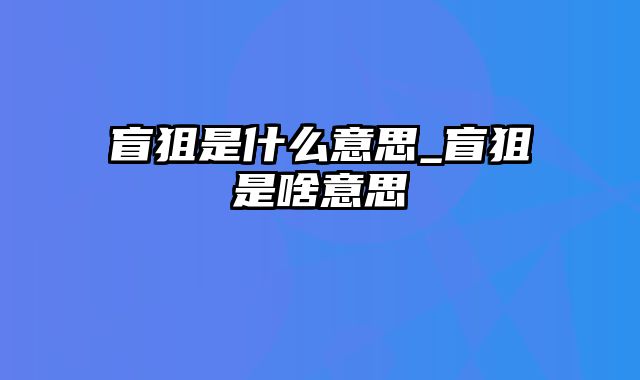 盲狙是什么意思_盲狙是啥意思