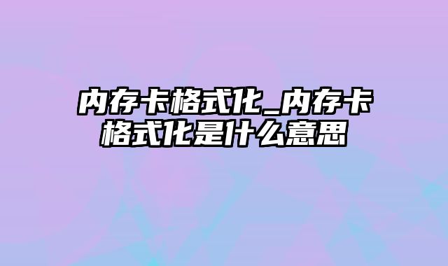 内存卡格式化_内存卡格式化是什么意思