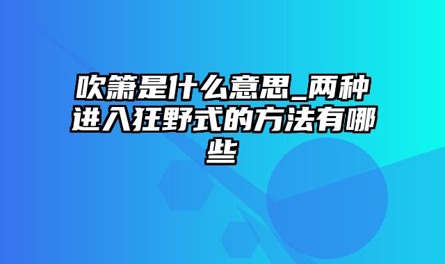 吹箫是什么意思_两种进入狂野式的方法有哪些