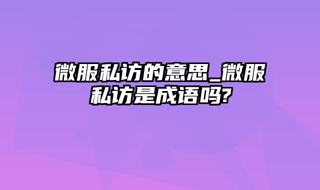 微服私访的意思_微服私访是成语吗?