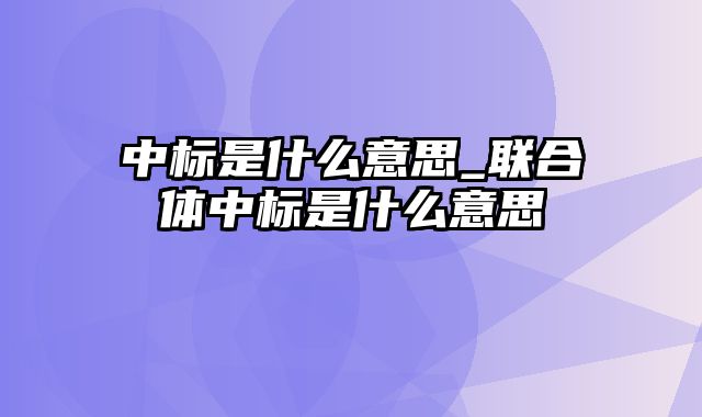 中标是什么意思_联合体中标是什么意思