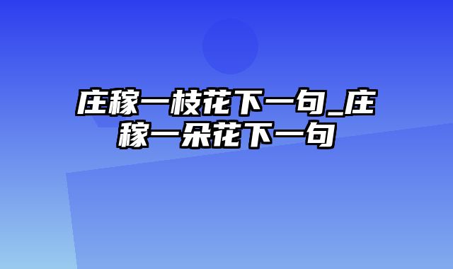 庄稼一枝花下一句_庄稼一朵花下一句