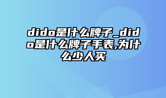 dido是什么牌子_dido是什么牌子手表,为什么少人买