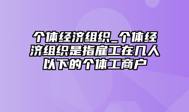 个体经济组织_个体经济组织是指雇工在几人以下的个体工商户